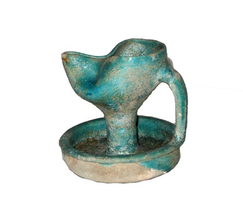 Islamic Turquoise Glazed Pottery Oil Lamp