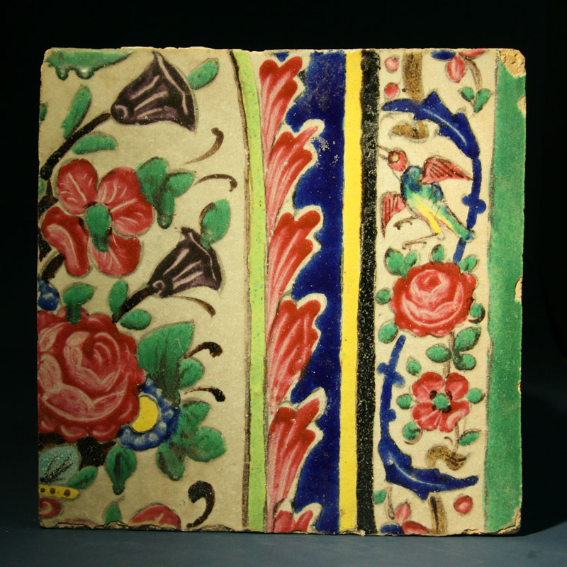 Qajar Painted and Glazed Pottery Wall Tile, 19th century