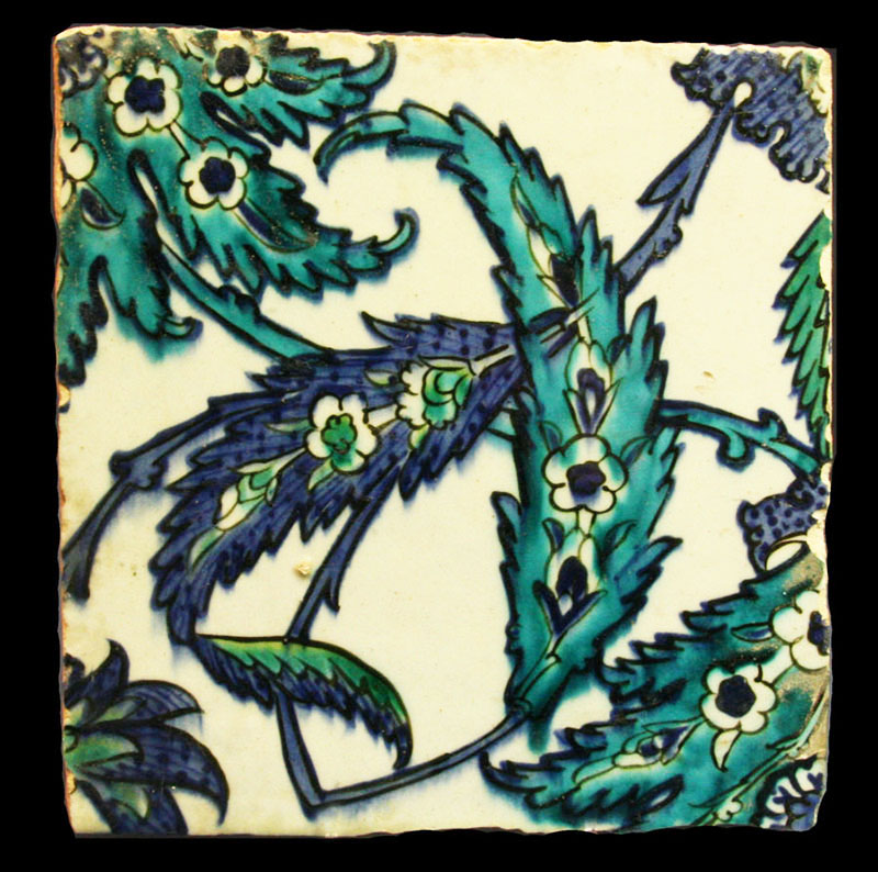 Iznik Pottery Tile with large Saz Leaf