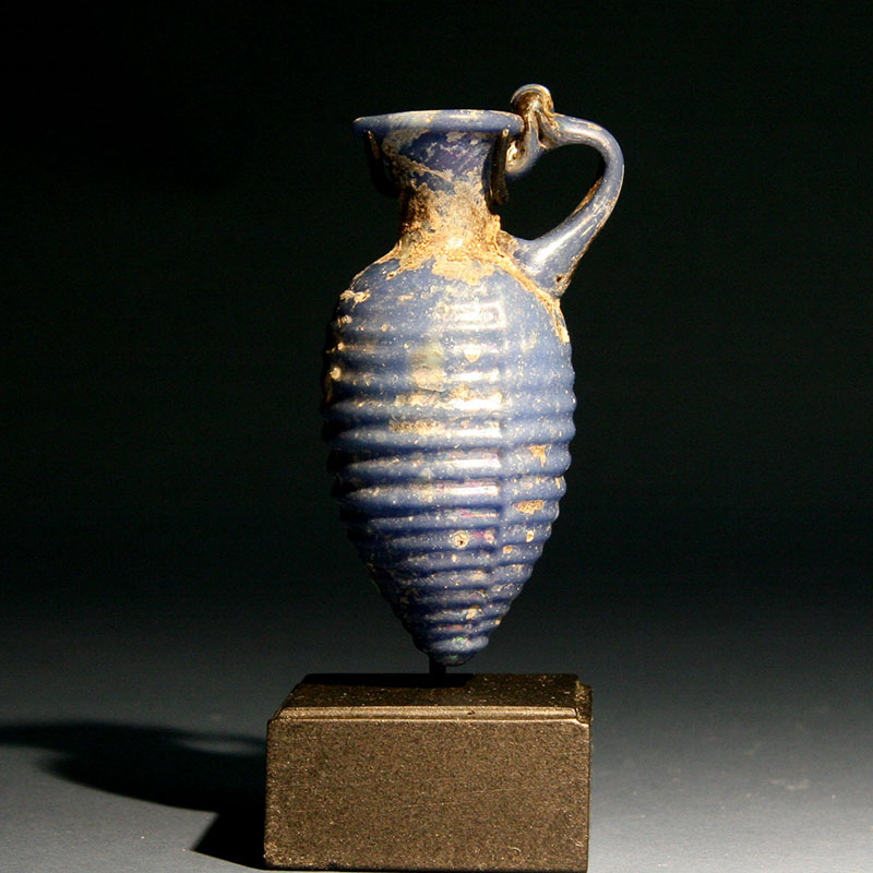 Roman Blue Glass Amphora Bottle