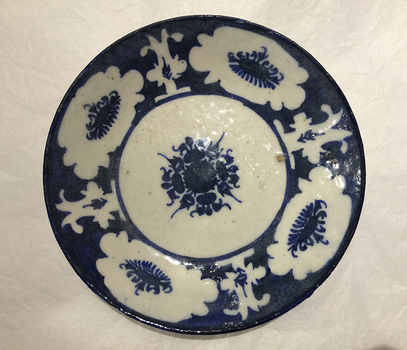 Blue and White Pottery Dish, Persian 19th Century